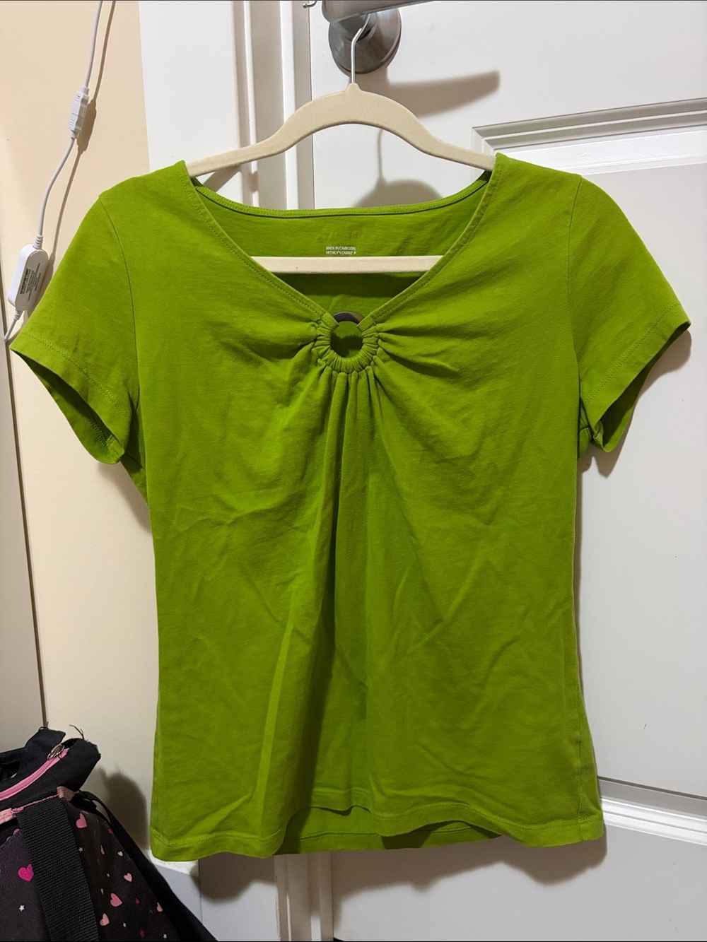 St. John's Bay Lime Green Short Sleeve Ring-Front Tee